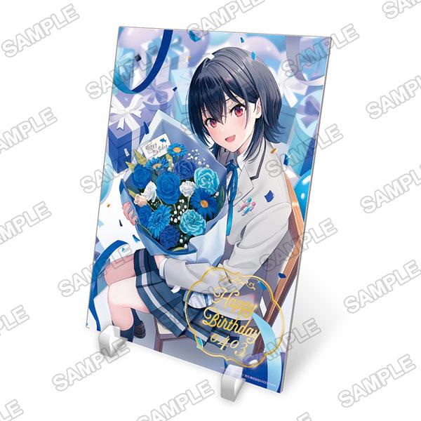 [預訂] 朝凪海燙金立牌：手持藍色花束，生日主題背景。