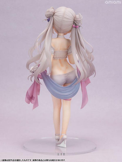 栫香那子 illustrated by 米奇王 1/5.5 完成品模型，白色頭髮雙馬尾，背部視角，穿著內衣。