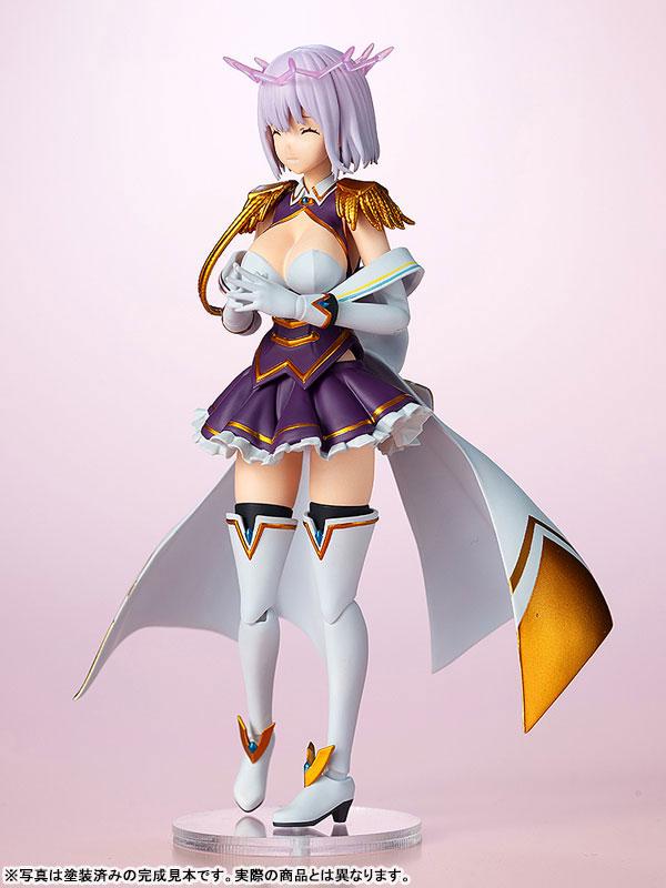 新條茜(New Order)可動塑膠模型，紫色短髮，紫色裙子，金色肩甲，白色披風。