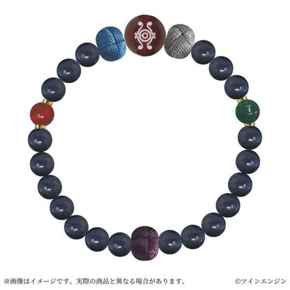 物怪賣藥郎天然石手鍊，深藍珠串搭配特色符號珠及編織結。