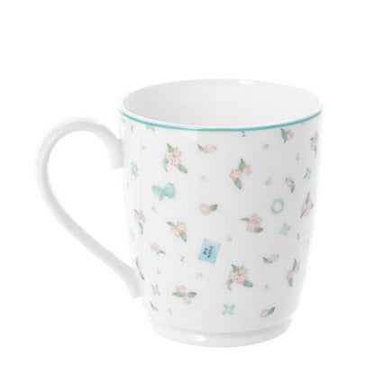 [預訂] 忍者亂太郎一年級Noritake聯名馬克杯，白色杯身，可愛花朵與小圖案設計。