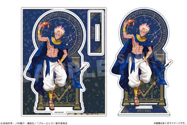 [預訂]『藍色監獄』全息立牌：星座的姿態，士道龍聖手持螃蟹，背景為星座圖案。