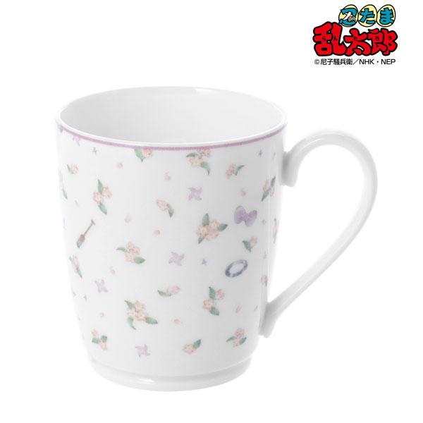 [預訂] 忍者亂太郎四年級可愛花朵馬克杯，白色杯身印有花朵、蝴蝶結圖案。