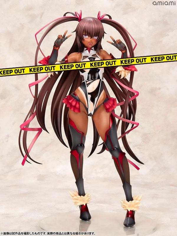 對魔忍雪風 水城雪風 限定版 1/6 完成品模型，雙馬尾造型，比V手勢，身上纏繞警示膠帶。