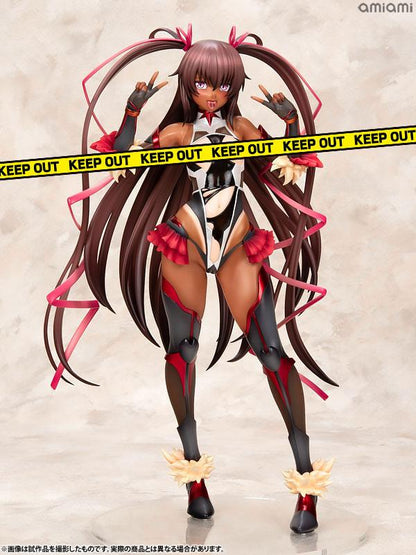 對魔忍雪風 水城雪風 限定版 1/6 完成品模型，雙馬尾造型，比V手勢，身上纏繞警示膠帶。