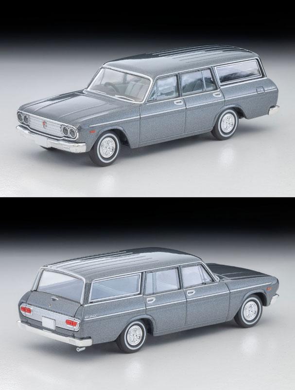 [預訂] Tomica Limited Vintage LV-206b 豐田皇冠 Custom 67年式 (灰色) 模型車，前視圖與後視圖。
