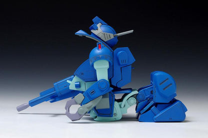 [預訂] 裝甲騎兵波德姆茲 Rabidly Dog 1/35 模型，藍色機甲持槍跪姿側面圖。
