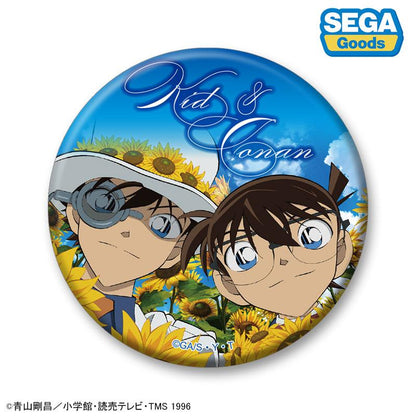 [預訂] 名偵探柯南 徽章Vol.2其中一款設計，背景向日葵，有Kid & Conan字樣。