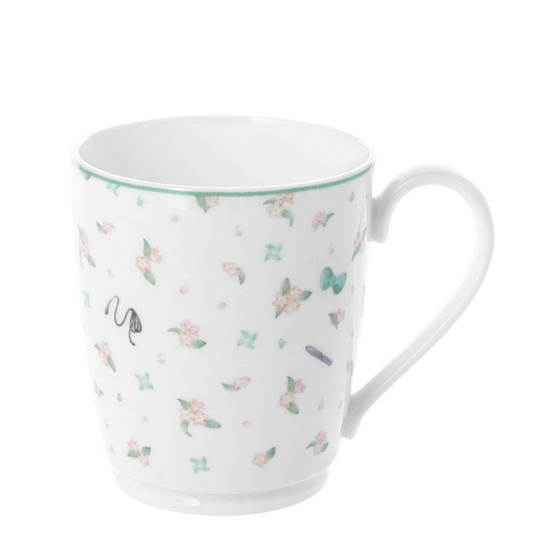 [預訂] 忍者亂太郎六年級 Noritake聯名款馬克杯，白色底，印有花朵圖案。