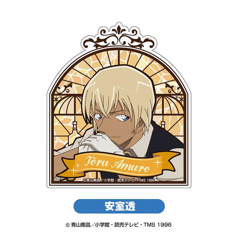 [預訂] 名偵探柯南 Move壓克力BC2 BOX其中一款設計：安室透角色，身穿制服，托腮沉思，仿彩繪玻璃背景。