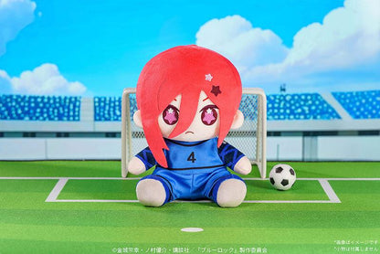 [預訂] HUGGY DOLL 千切豹馬 毛公仔，藍色足球服，號碼4，足球場背景。