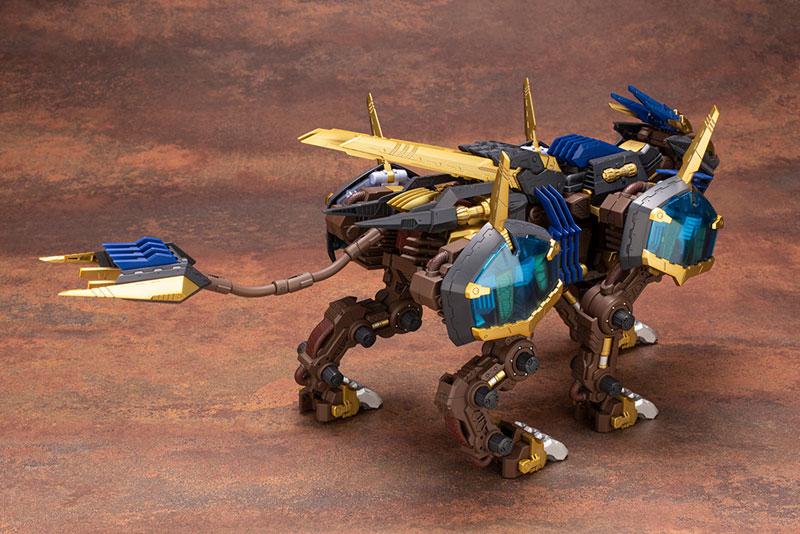[預訂] HMM 機獸系列 EZ-054 零式長牙獅X 1/72 模型，棕色、金色和藍色配色。