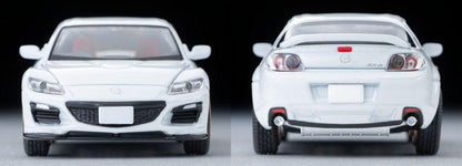 [預訂] Tomica Limited Vintage Neo LV-N314e Mazda RX-8 Spirit R (白) 2012年式 前後視圖。