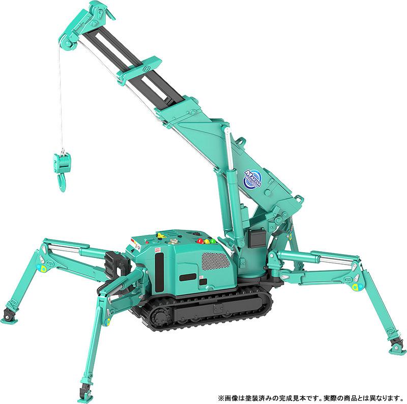 [預訂] MODEROID 前田製作所 蜘蛛吊車(綠色)模型，展示吊臂和蜘蛛腳設計。