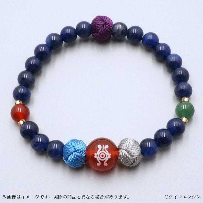賣藥郎天然石手鍊，藍、紅、綠珠串，含符號珠與編織結飾。
